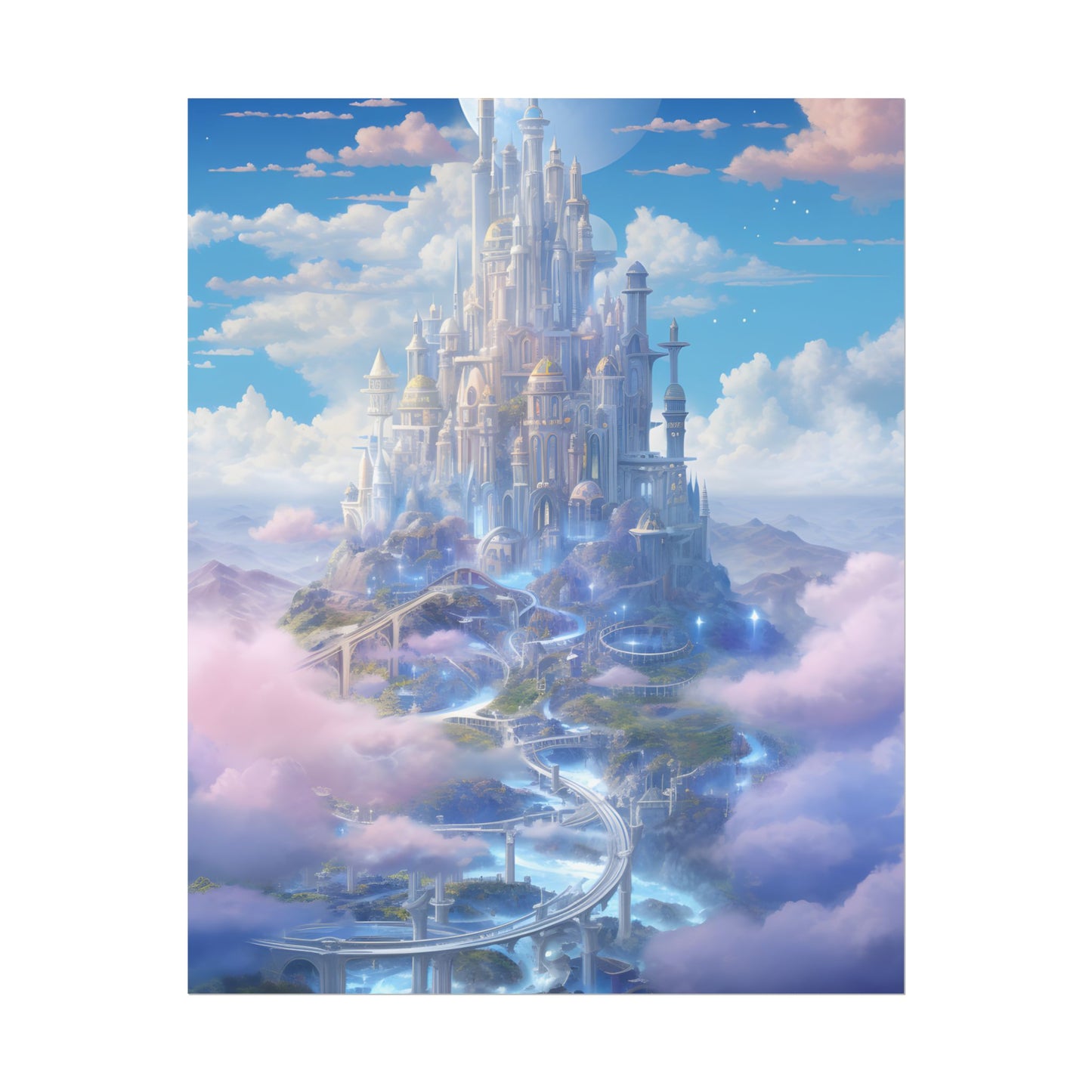Floating City in Celestial Realm: Serene Fantasy Artwork - Poster
