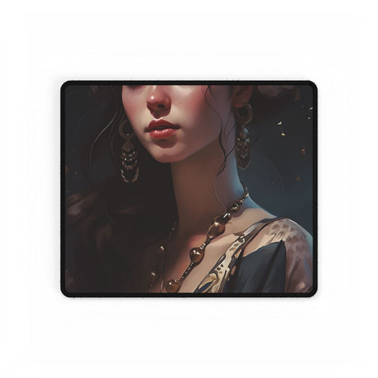 Astonishing Brunette Portrait: Makeup Profile Art - Desk Mat