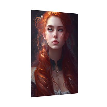 Elegant Redhead Portrait: Female Artwork in Dress - Poster