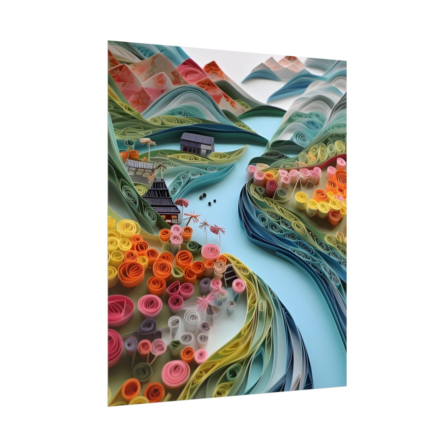 Paper Quilled Island Landscape: Handmade Artwork Photo - Poster
