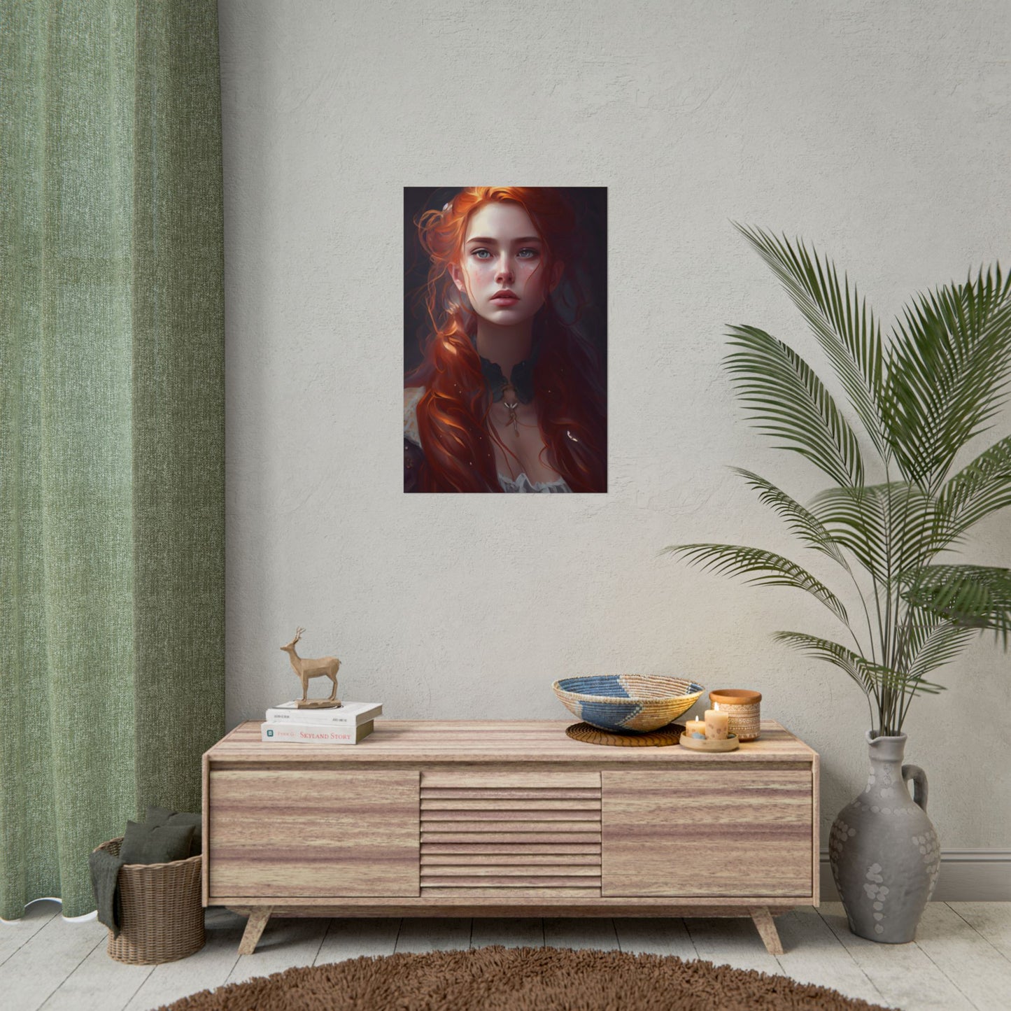 Elegant Redhead Portrait: Female Artwork in Dress - Poster