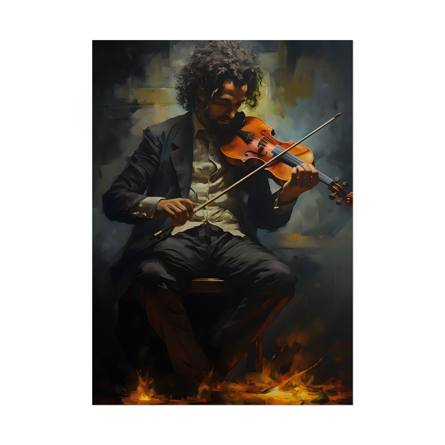 Mysterious Musician Portrait: Digital Artwork - Poster