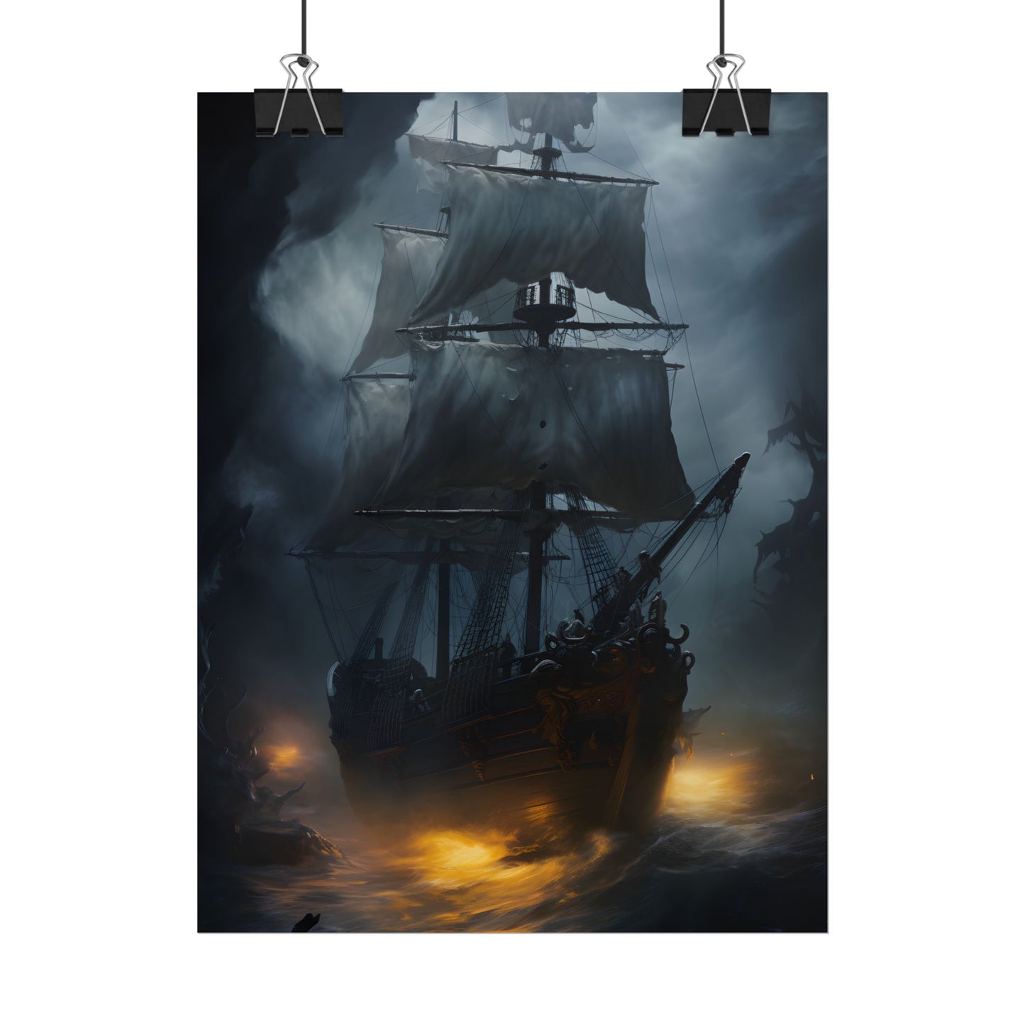 Ghostly Pirate Ship: Sailing Through the Ocean's Edge - Poster