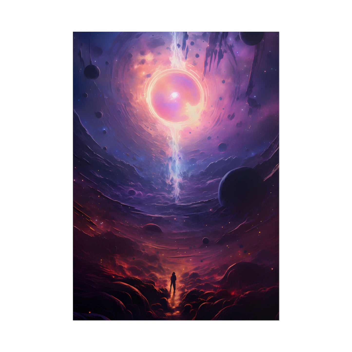 Black Hole Cosmic Odyssey: Dark Planet in Space Art - Poster
