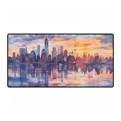 Watercolor New York City Sunset Skyline: Artistic NYC View - Desk Mat