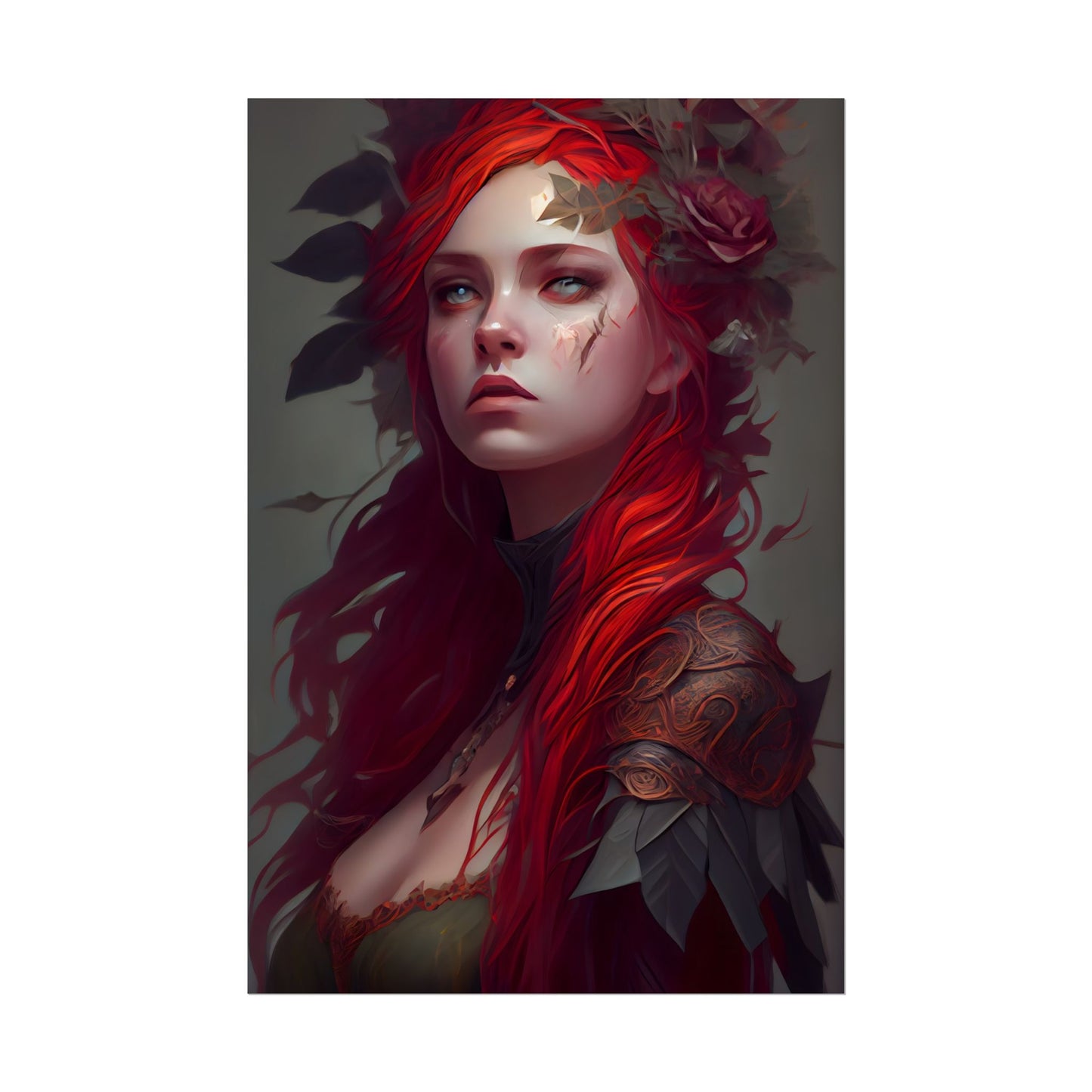 Intimate Red Hair Portrait: Artistic Female Figure in Black Dress - Poster