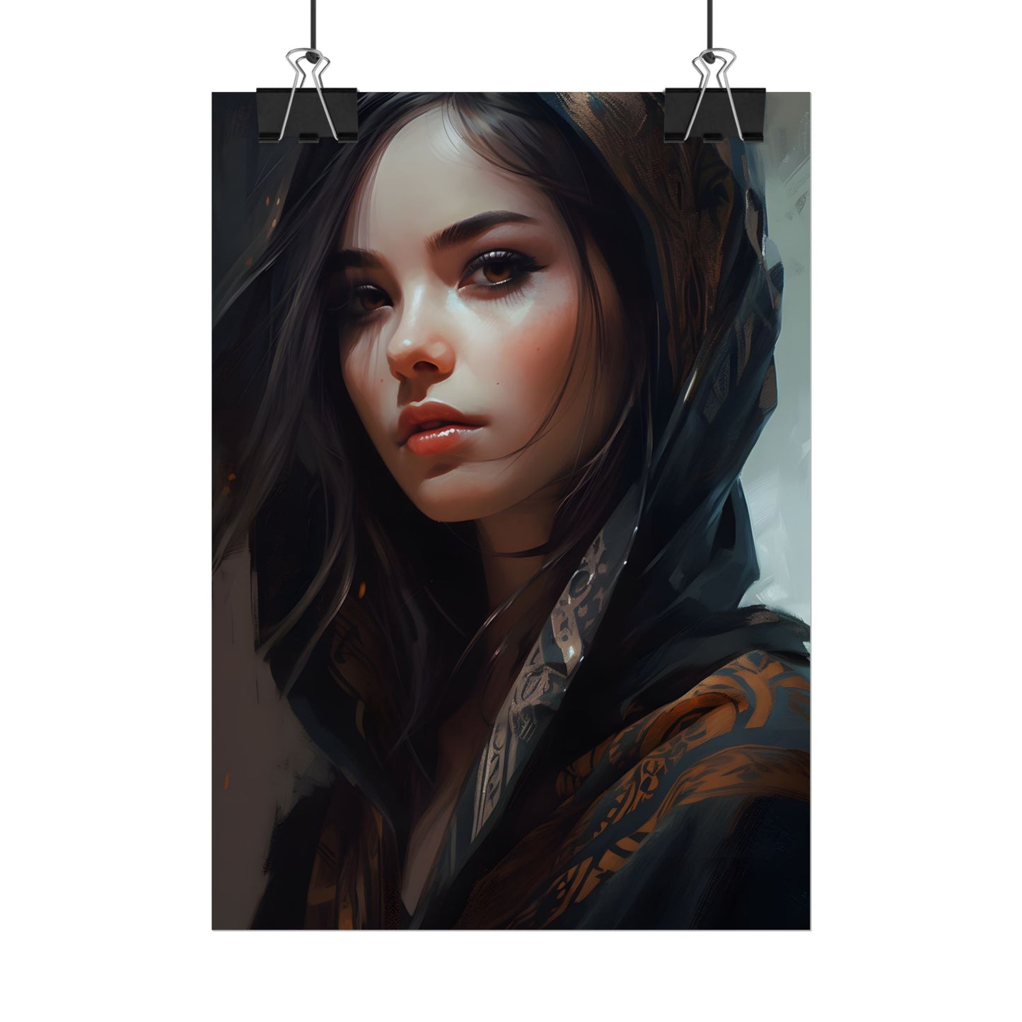 Dark Hair Woman: Colorful Portrait Digital Artwork - Poster