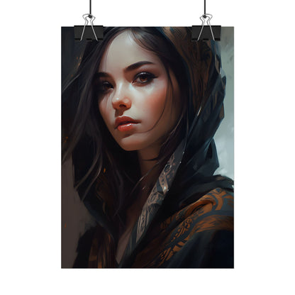 Dark Hair Woman: Colorful Portrait Digital Artwork - Poster