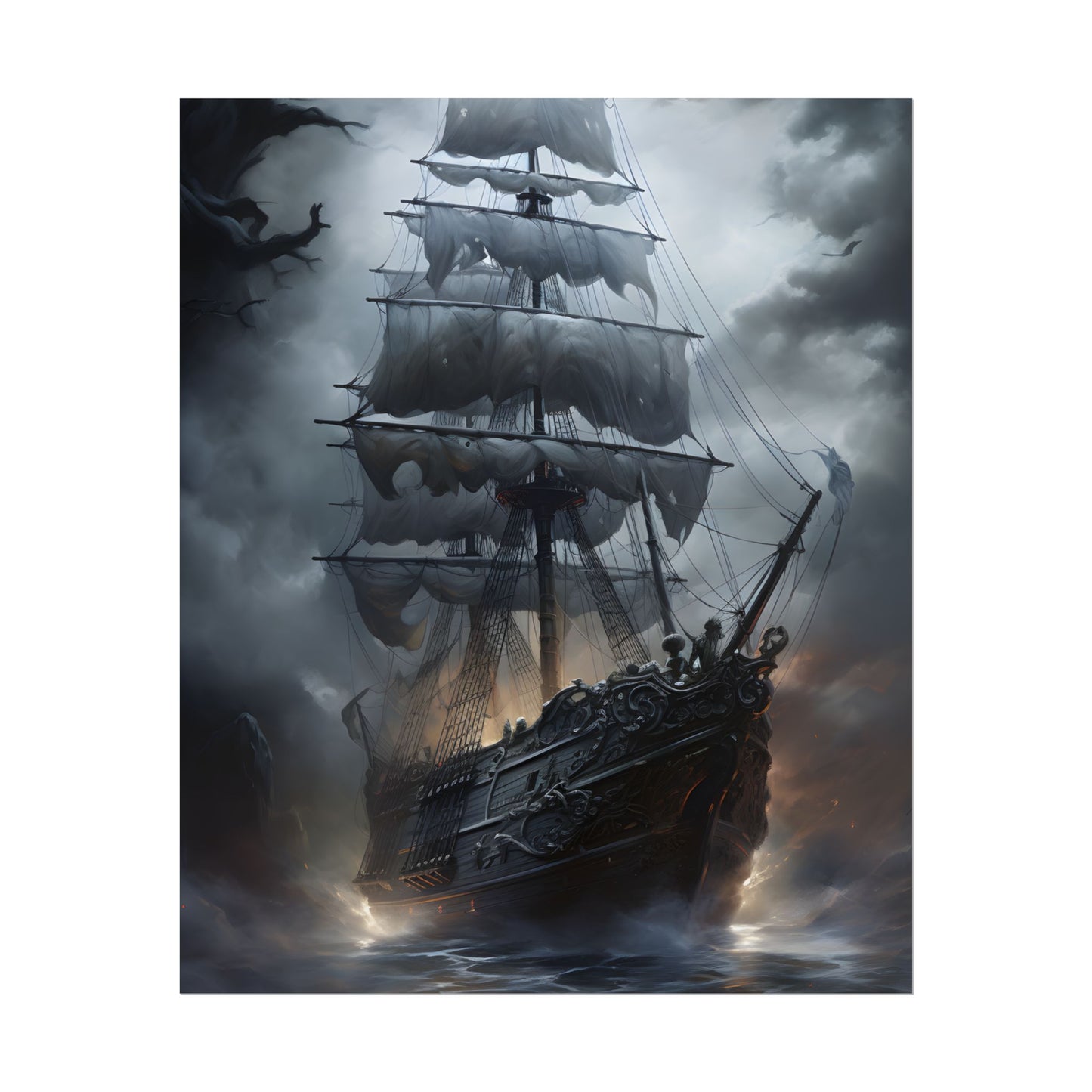 Ghostly Pirate Sails: Abandoned Ship at Sea - Poster