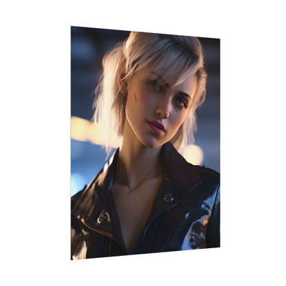 Cyberpunk Teenage Girl: Blonde Digital Art - Poster