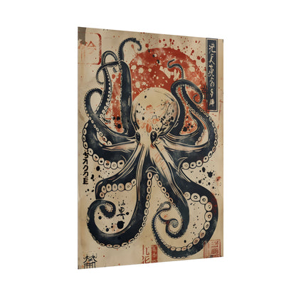 Stylized Octopus: Vibrant Japanese Ukiyo-E Artwork - Poster