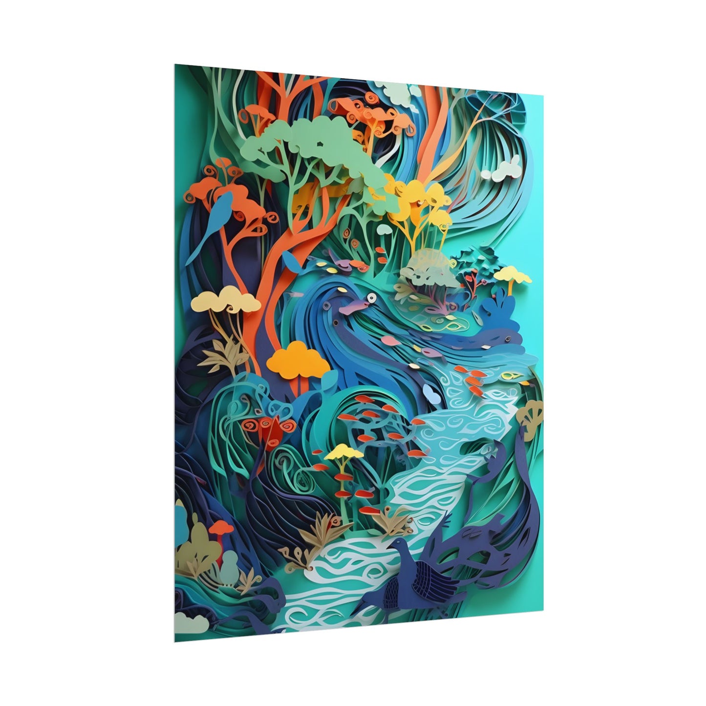 Vibrant Paper Quilling Beach Landscape: Relaxed Summer Art - Poster