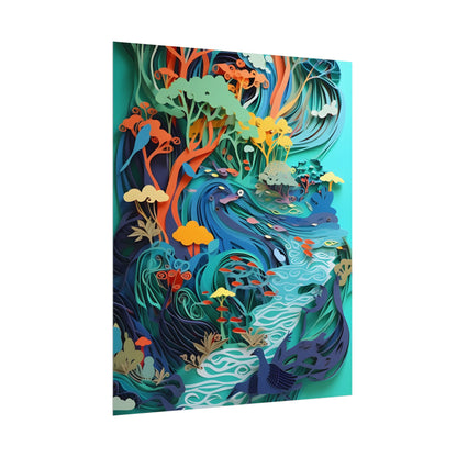 Vibrant Paper Quilling Beach Landscape: Relaxed Summer Art - Poster