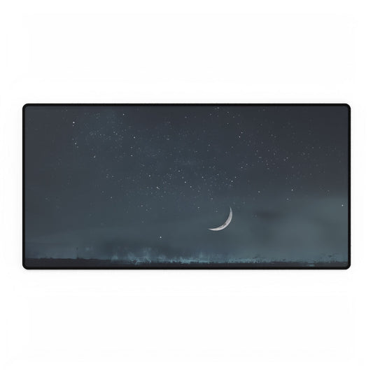 Minimalist Night Tree: Soft Lighting in Blue-Gray Skies - Desk Mat
