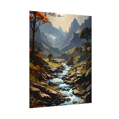 Majestic Waterfall Oil Painting: A Captivating Artwork - Poster