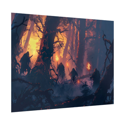 Forest Gathering at Sunset: Peaceful Woodland Scene - Poster