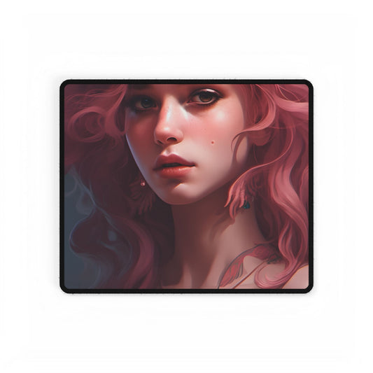 Pink Hair Portrait: Dre's Vibrant Lady - Desk Mat
