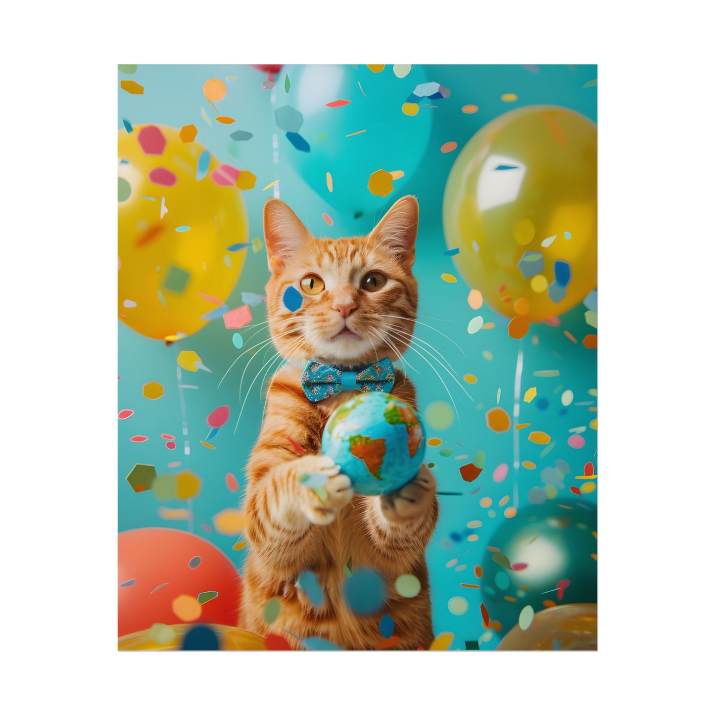 Charming Whiskers: Cat in Bow Tie with Mini Flag - Poster