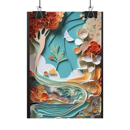 Paper Quilled Beach Sunset: Calming Beach Landscape Artwork - Poster
