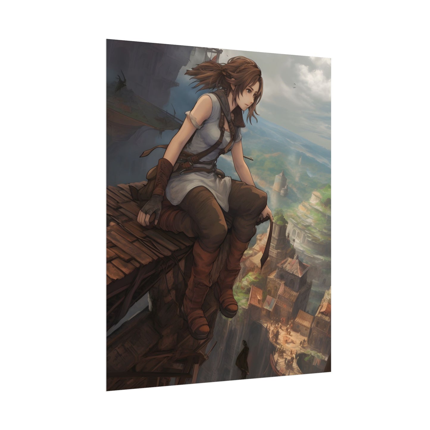 Dramatic Anime Birds Eye View: Dynamic Digital Art - Poster