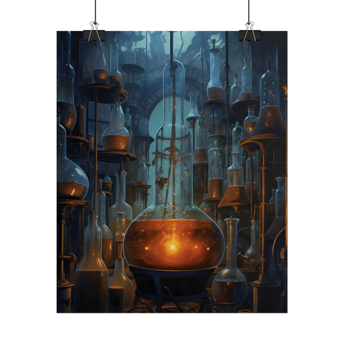 Scientific Discovery: Mysterious Laboratory Scene with Beaker and Whiteboard - Poster