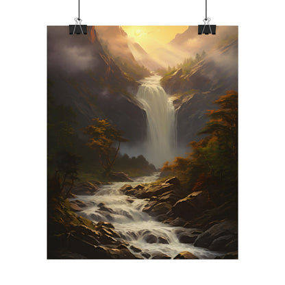 Breathtaking Waterfall: Nature's Beauty in Oil Painting - Poster