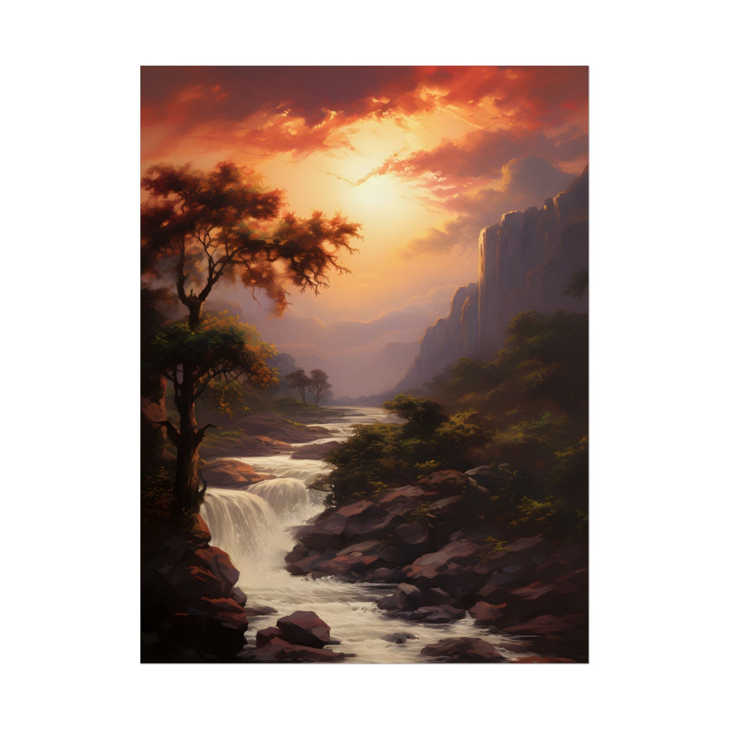 Breathtaking Waterfall Oil Painting: Meticulous Artwork - Poster