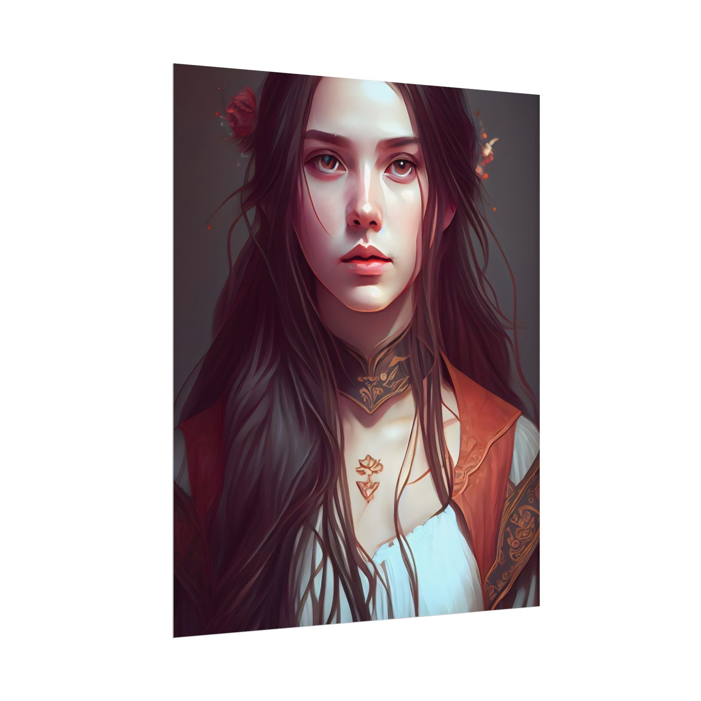 Sophisticated Female Portrait: Brown Hair Artwork in Focus - Poster