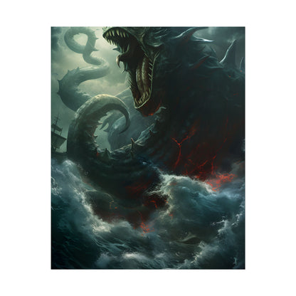 Ancient Sea Monster: Mythical Serpentine Digital Illustration - Poster