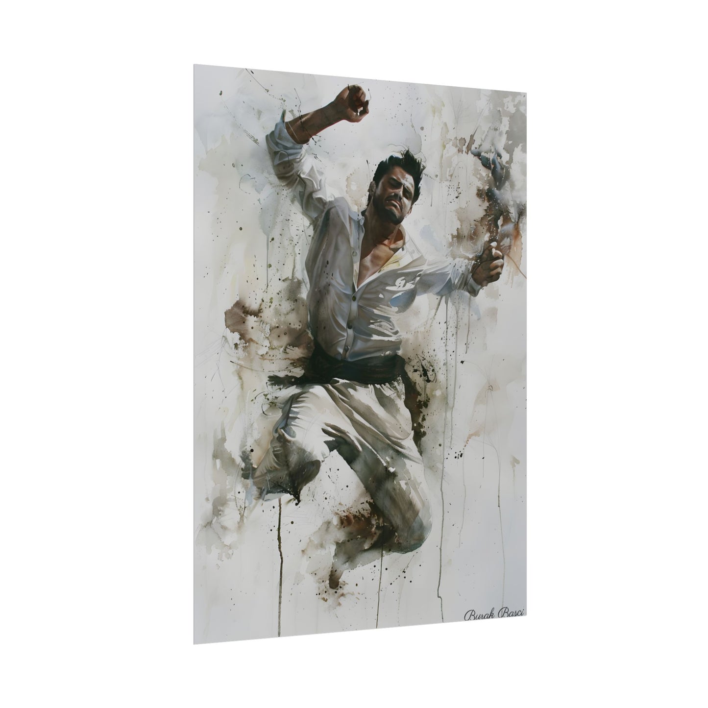 Watercolor Artwork: Man Dancing in Dynamic Movement - Poster