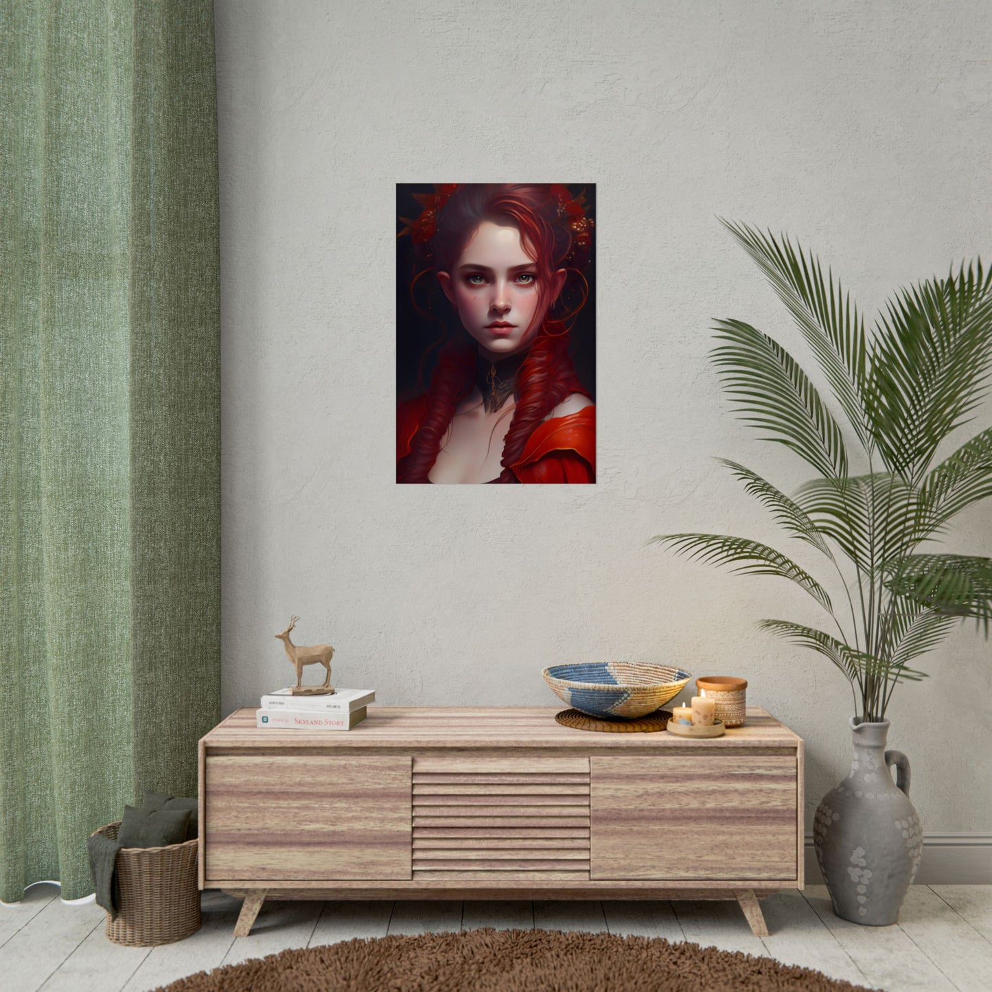 Redhead Portrait: Vibrant Dress Artwork - Poster