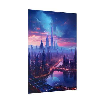 Cyberpunk Dystopia: Futuristic Cityscape Digital Art - Poster