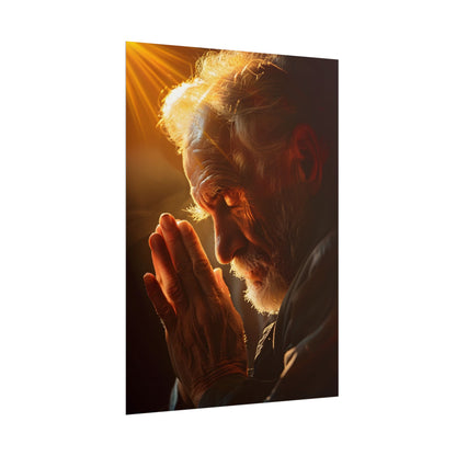 Serenity in Prayer: Elderly Man's Quiet Moment - Poster