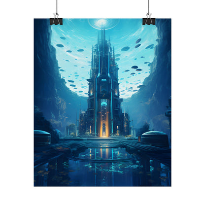 Dive into the Future: Submerged Metropol Underwater Cityscape - Poster