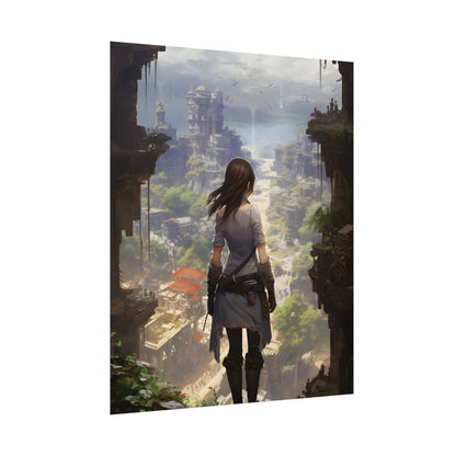 Dramatic Anime City Warrior: Bird's Eye View Digital Art - Poster