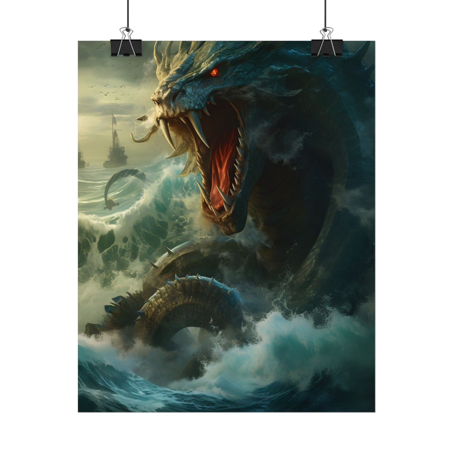 Mythical Sea Monster: Calming Green Scaled Creature Art - Poster