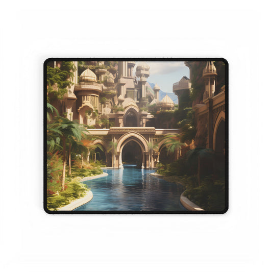 Mythical Oasis: Tranquil Desert Landscape - Desk Mat