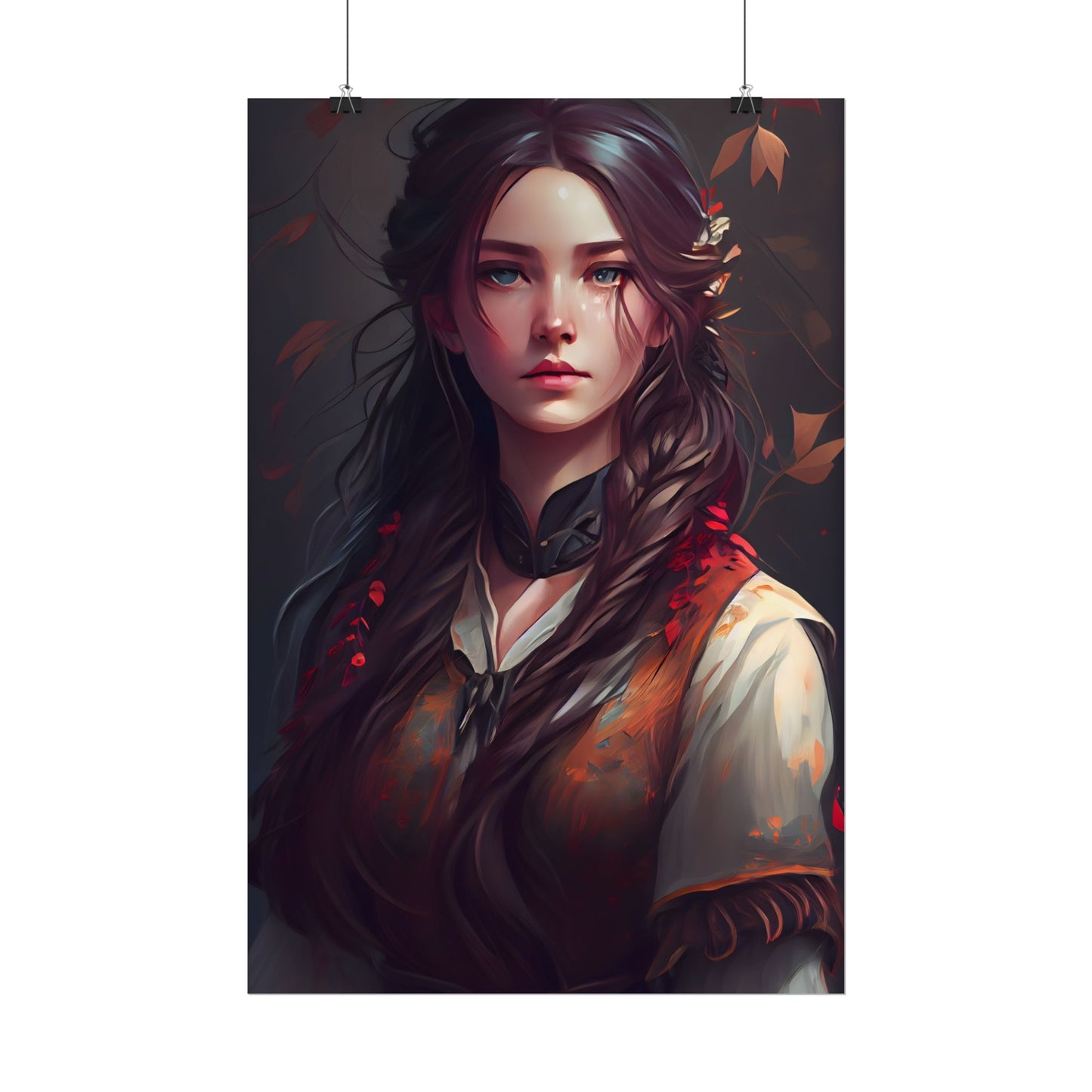 Vibrant Portrait: Brown Hair, Green Eyes Artwork - Poster