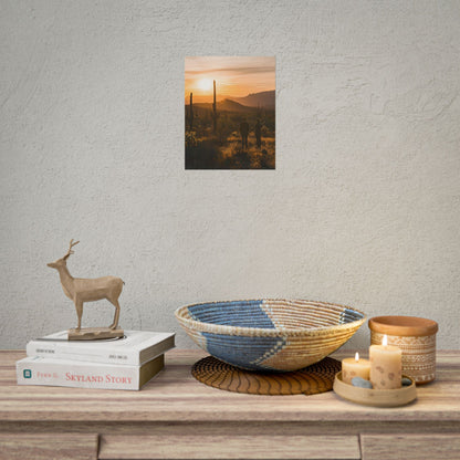 Desert Sunset Serenity: Two Friends Standing Together - Poster