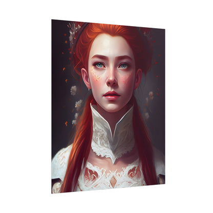 Soft Glow Redhead Portrait: Elegant Female Artwork in Dress - Poster