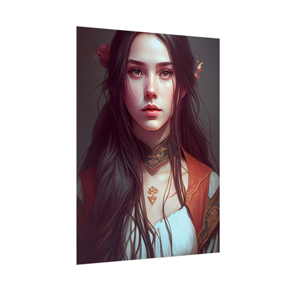 Sophisticated Female Portrait: Brown Hair Artwork in Focus - Poster