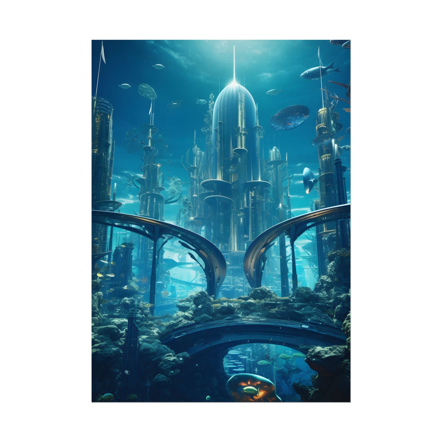 Underwater City of the Future: Sleek Modern Architecture - Poster