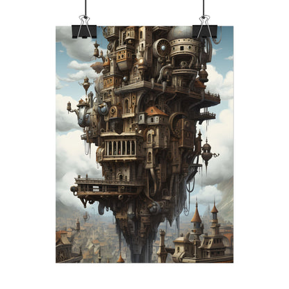 Steampunk Paris Cityscape: Colorful 19th Century Artwork - Poster