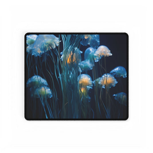 Bioluminescent Oceanic Ballet: Dancer's Magical Night Performance - Desk Mat