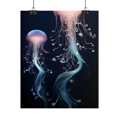 Bioluminescent Oceanic Ballet: Underwater Dancer in Motion - Poster