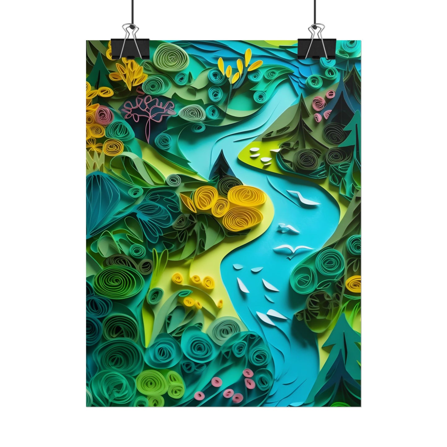 Colorful European Paper Quilling Artwork: Geometric Landscapes - Poster