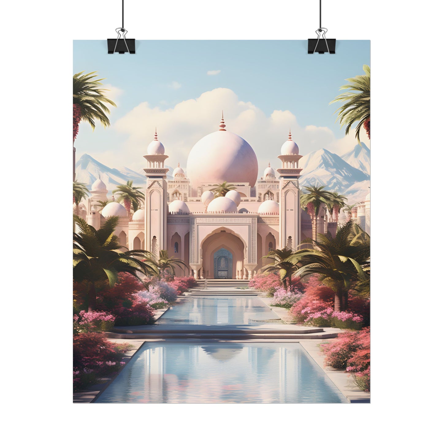Serene Arabian Desert Oasis: Camels in a Palm Tree Landscape - Poster