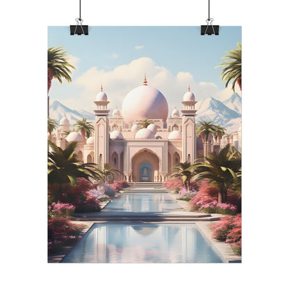 Serene Arabian Desert Oasis: Camels in a Palm Tree Landscape - Poster
