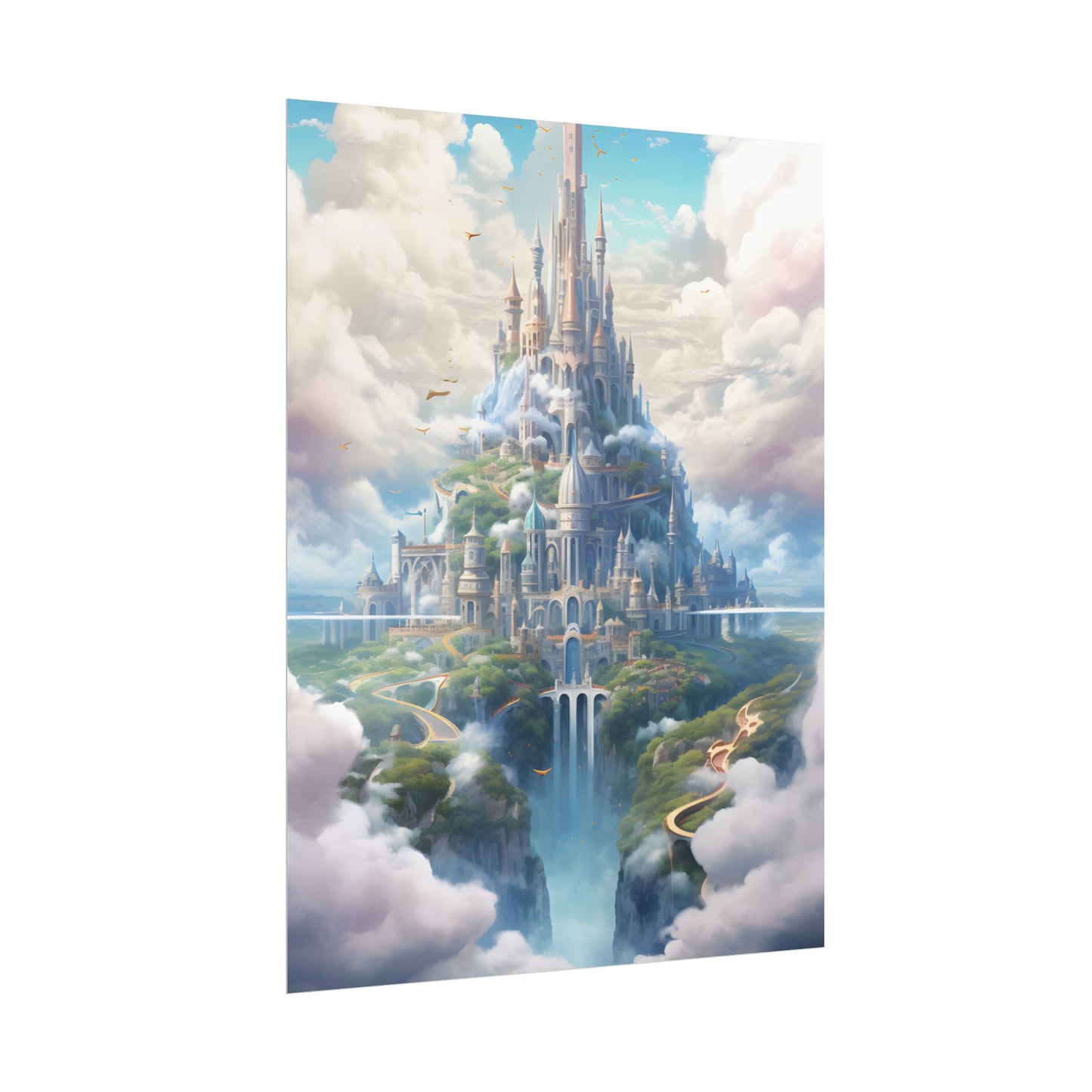 Floating City in Celestial Fantasy Realm: Whimsical Artwork - Poster