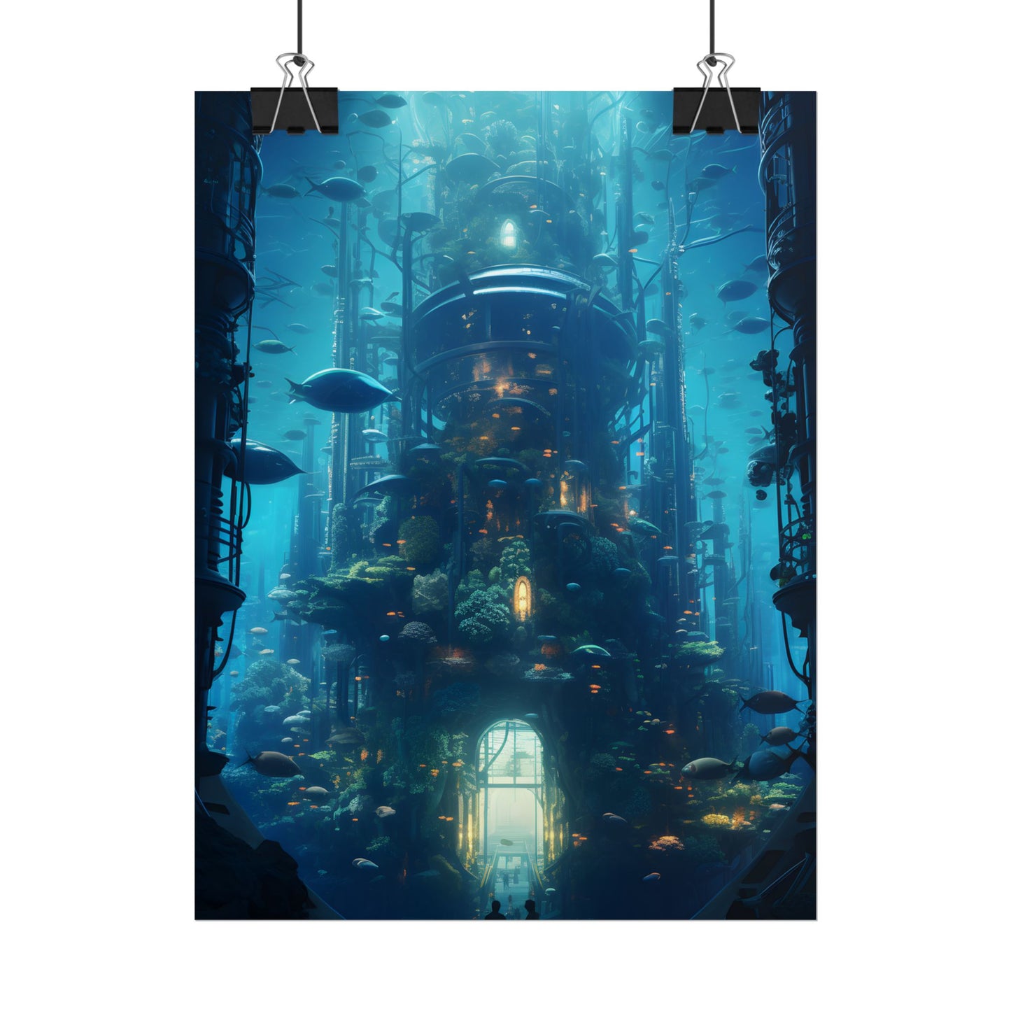 Futuristic Underwater City: Blue Horizon Digital Art - Poster